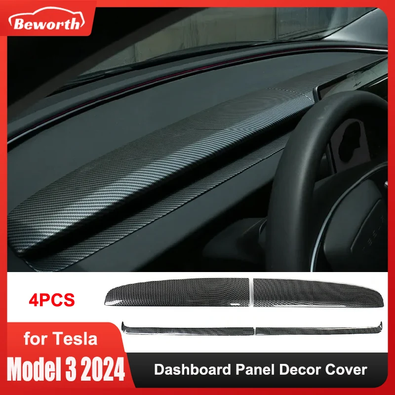 4pcs Dashboard Cover For Tesla Model 3 Highland New 2024 Dash Board Wrap ABS Dashboard Panel Trim Interior Decoration Protection