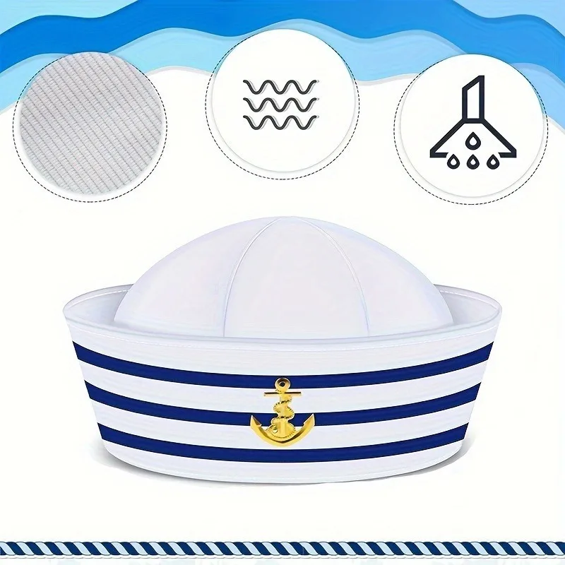 2/4/6 pezzi, cappello da marinaio, cappello da capitano, cappello da marinaio, accessori per costumi da marinaio a strisce blu, giochi di ruolo, decorazioni per feste in spiaggia