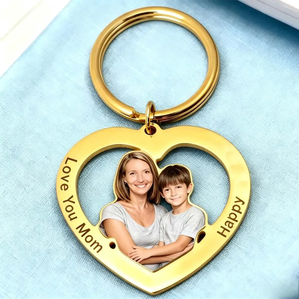 Family Couple Print Photo Keychain Personalized Custom Gift For Women Men Father Stainless Steel Memorial Souvenir Key Ring