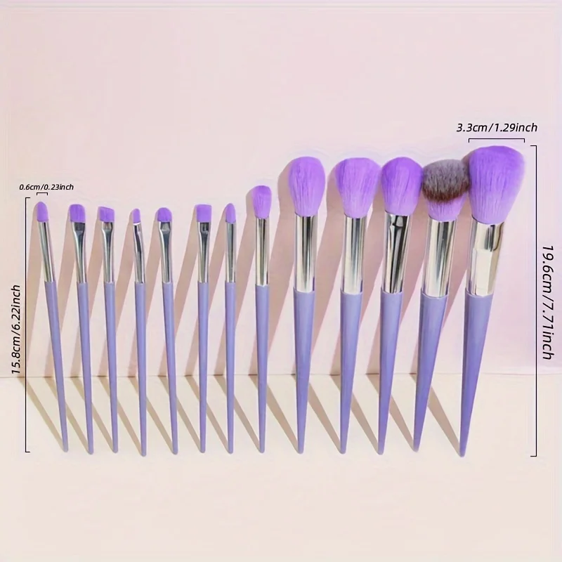 13pcs Purple Makeup Brushes Set With Storage Bag & 2pcs Makeup Sponge, Eyeshadow, Concealer, Professional Beauty Brush