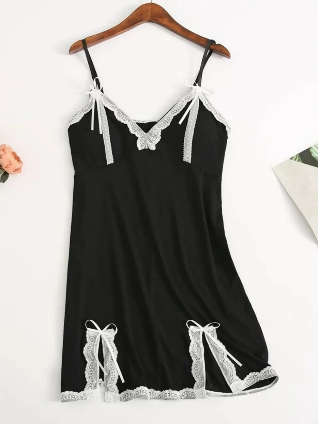 

Sexy Lace Trim Chemise Nightgown Women's Anti-Aging Split Hem V-Neck Home Clothes 300 Pounds Extra Large Size Summer Sleepwear