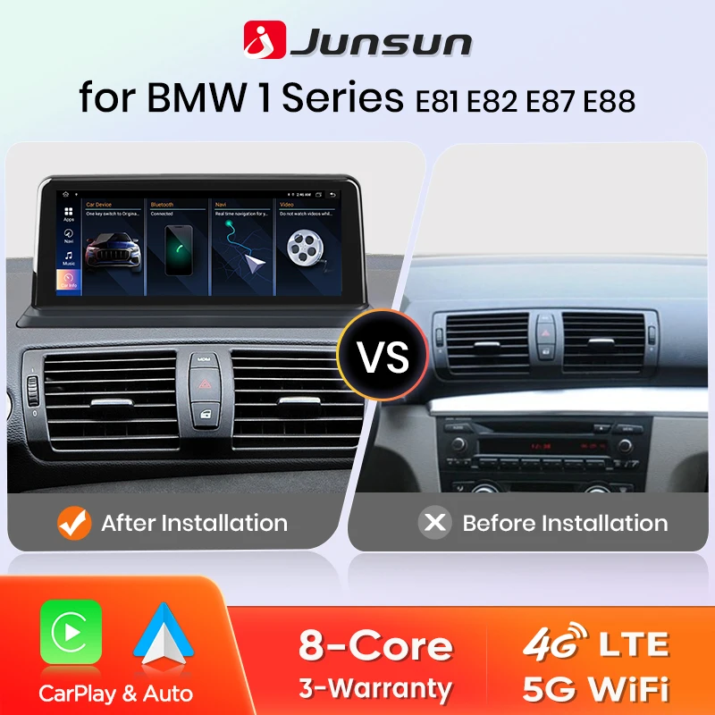 Junsun autoradio sans fil CarPlay Andorid Auto pour BMW série 1 E87 E81 E82 E88 2004-2012 système Intelligent stéréo GPS Navi