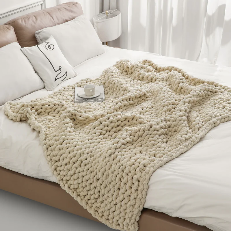 

Chenille Thick Thread Blanket Hand Woven Air Conditioning & Throws Decoration Stitch Home Decor Bedspread on The Bed for Sofa