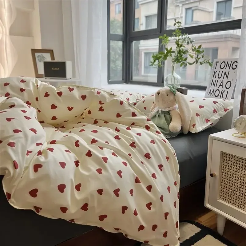 

Korean Style Bedding Set Boys Girls Twin Queen Size Duvet Cover Flat Sheet Pillowcase Bed Linens Kids Adult Fashion Home Textile