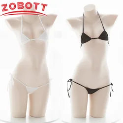 Amine Cute Girls Bikini Set Japanese Student Cosplay Swimsuit Halter Bandage Low Waist Swimwear Women Sexy Bathing Suit Bikinis