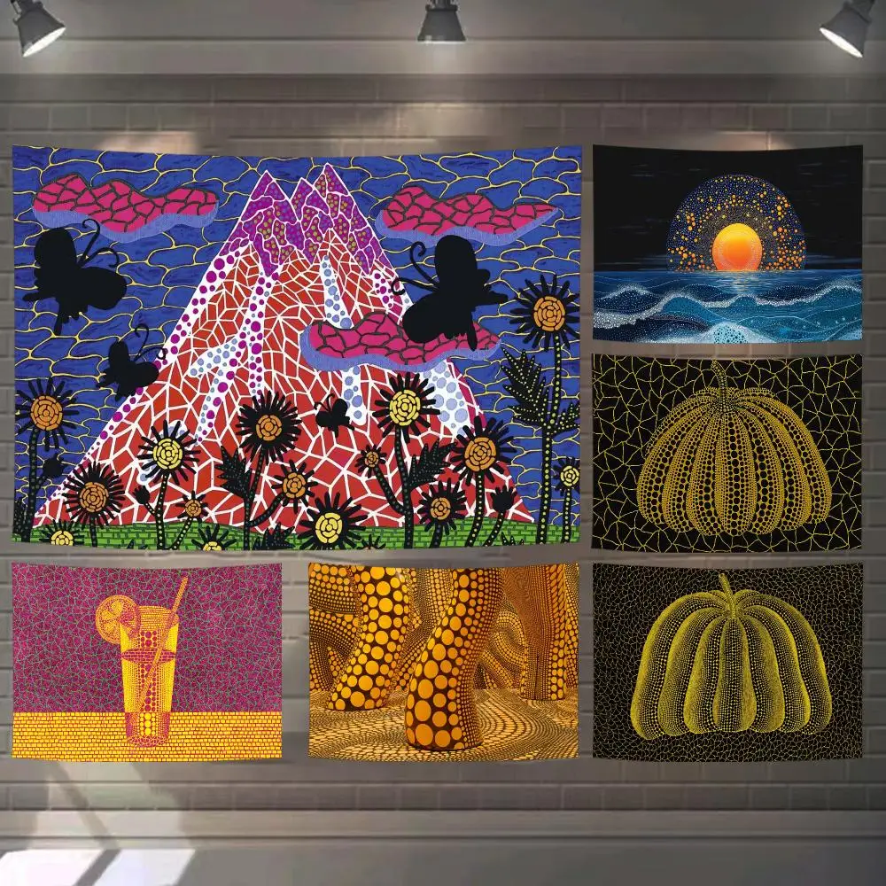 Famous Art Yayoi K-Kusama Tapestry Vintage Wall Hanging Decor Microfiber Fabric Poster Room Art Bedroom Home Gift