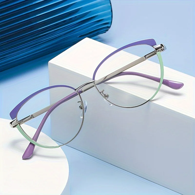 

1pcs Sweet Wind Color Change Anti Blue Light Glasses Cute Metal Elliptical Frame Women's Fashion Glasses