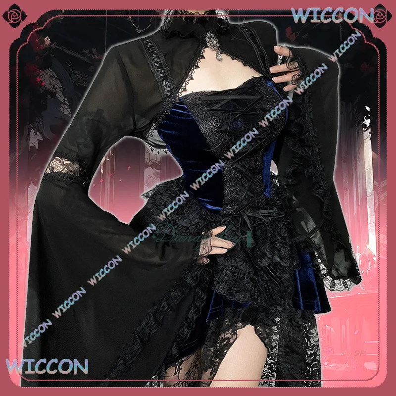 

SUGOI/сексуальное стильное черное марлевое платье, готическое кружевное платье, комплект, костюм для косплея, платье для девочек, наряд, французское платье с высокой талией на Хэллоуин