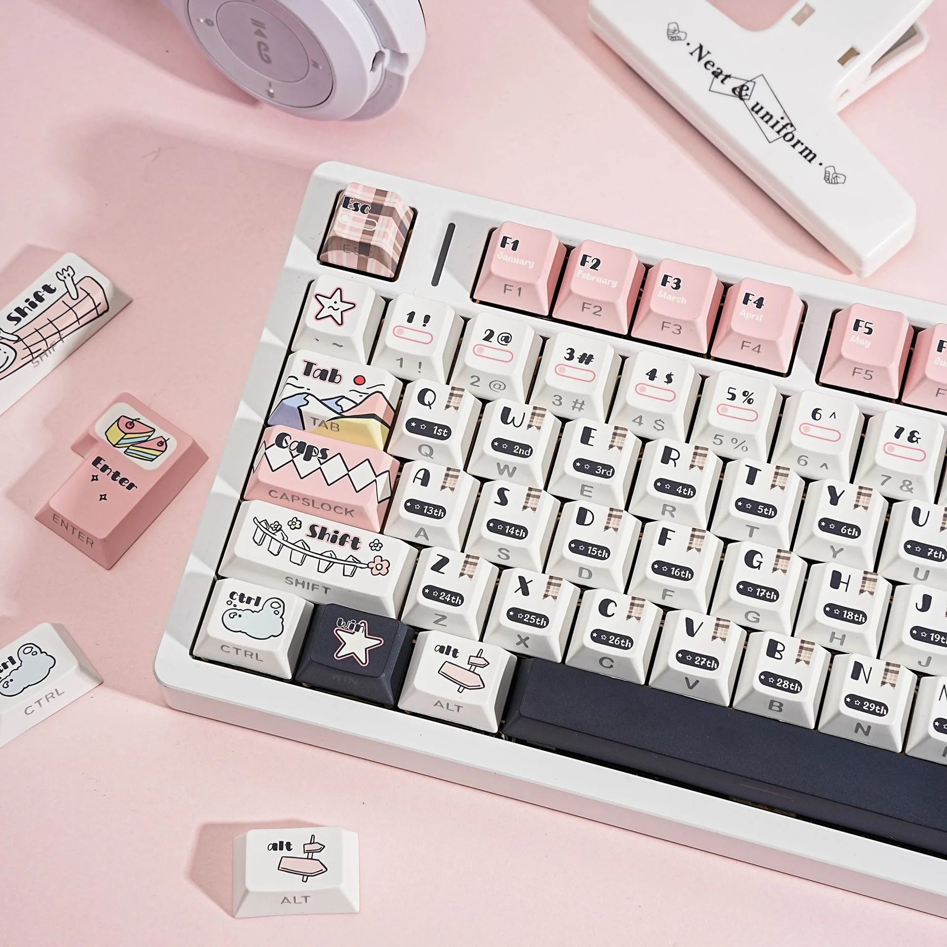 

Mechanical Keyboard Keycaps Cartoon Keycap Korean Spanish French German Russian Side Printed Cherry Profile PBT Key Caps