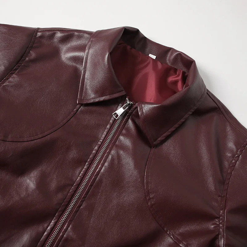 Retro Cool Long Sve Zipper Sle Leather Jaet Neues Damen-Faion 2025, dünnes Modell mit Umlegekragen für die Herbstsaison