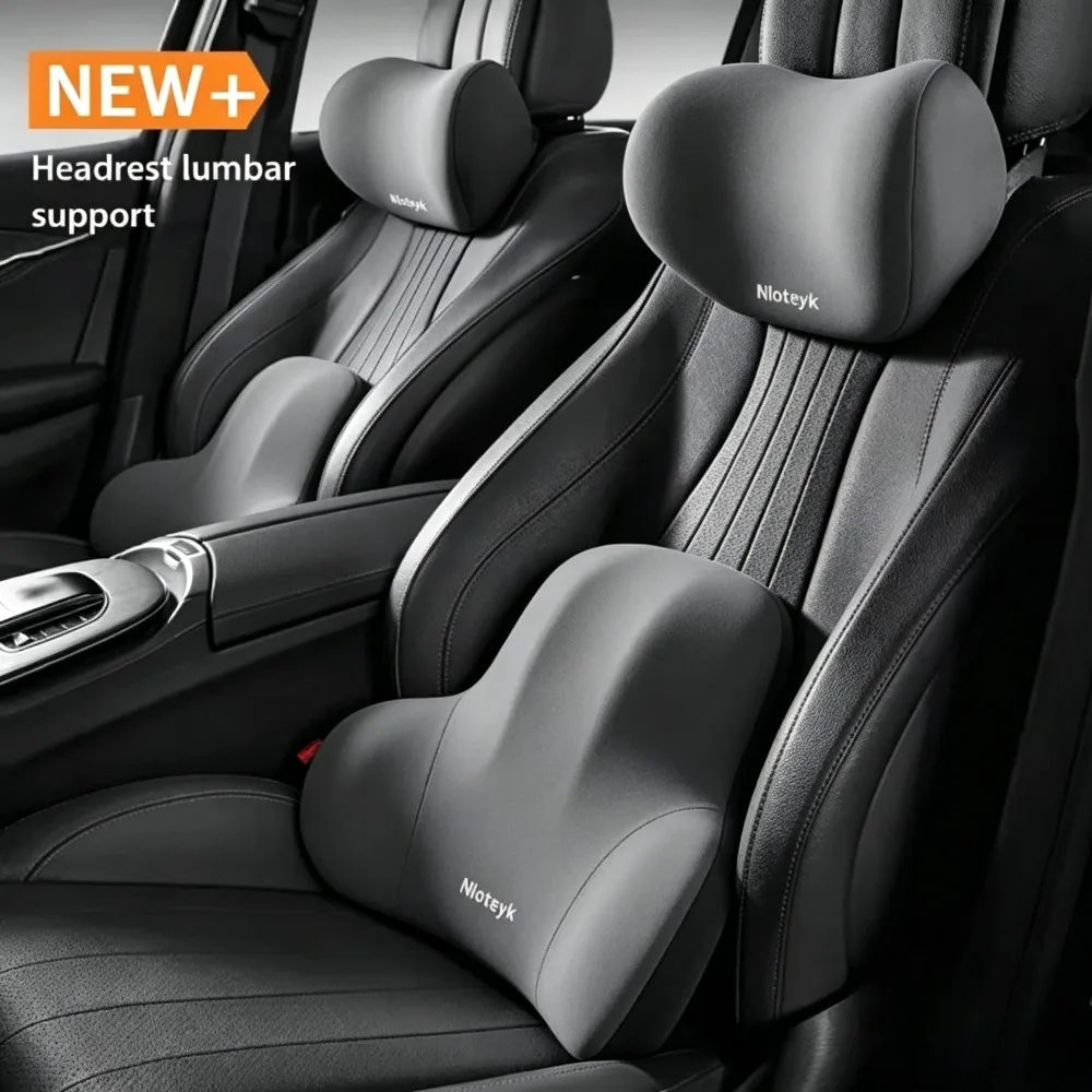 Almohada de espuma viscoelástica para el cuello del coche, soporte lumbar protector, cojín transpirable para reposacabezas de coche, alivia el estrés, almohada para asiento de coche