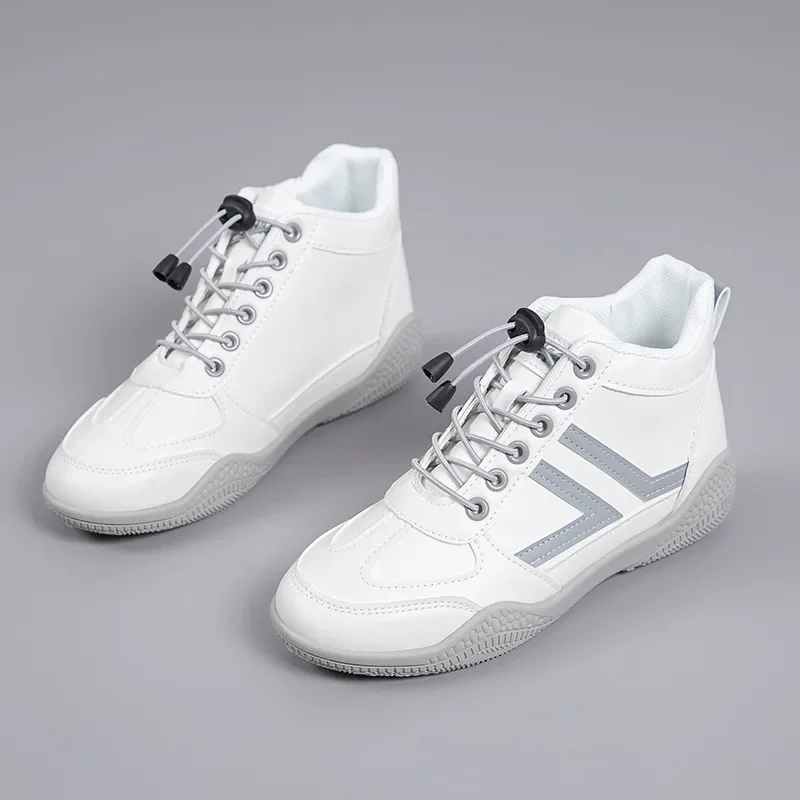 2025 Women's Trendy Mid-Top White Sneakers Lace-up Fashionable Comfortable for Spring/Fall Platform Sneakers Platform Boots