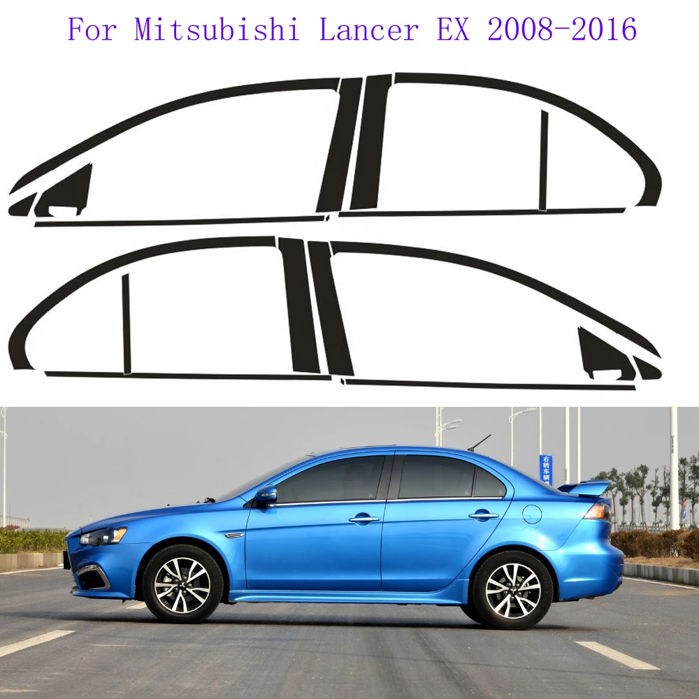 For Mitsubishi Lancer EX 2008-2016 Window Chrome Delete Blackout ABC Pillars Glossy Black Stickers
