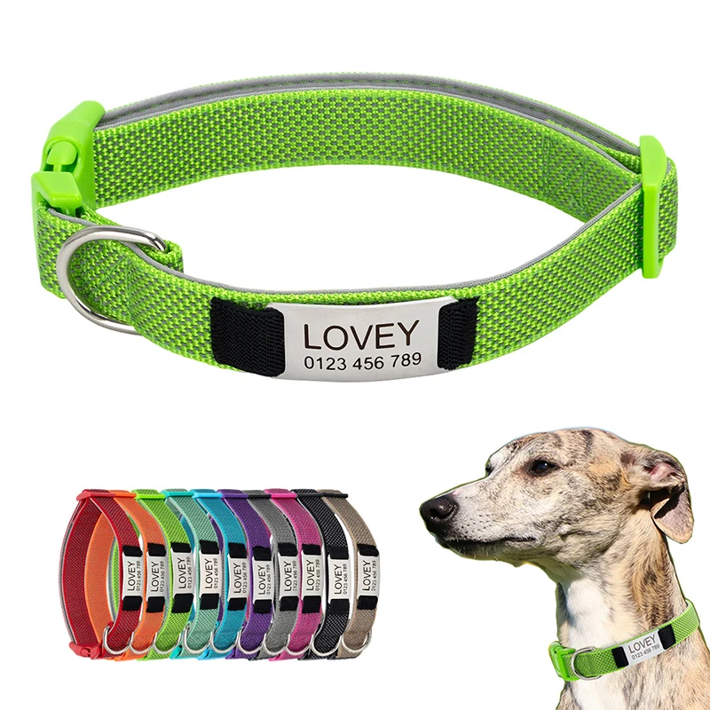 

Personalized Dog Collar Reflective Pet Tag Collar Custom Puppy Cat Nameplate ID Collars Engraved Comfortable Diving cloth Padded