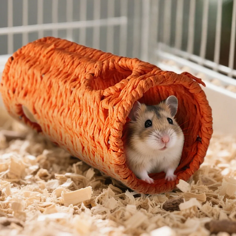 الحيوانات الأليفة الهامستر العشب عش إخفاء الممر المنسوجة يدويا العشب منزل السنجاب القنفذ الهامستر الببغاء الحيوانات الأليفة الصغيرة إخفاء عش الطيور اللعب