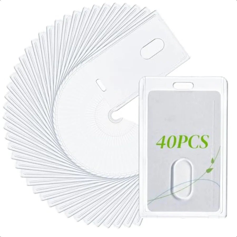

40 Pack 2Card Badge Holder Acrylic Vertical ID Card Badge Holder with Thumb Slot Heavy Duty Hard Plastic Card Protector Cover f