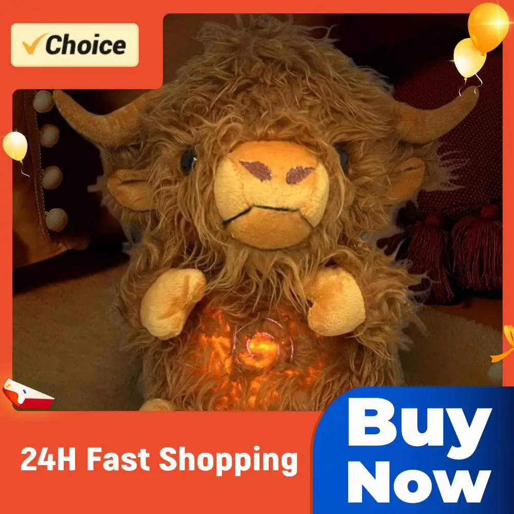 لعبة موسيقية مهدئة للأطفال على شكل بقرة هايلاند مع حركة تنفس وصوت وإضاءة بـ4 مستويات للنوم