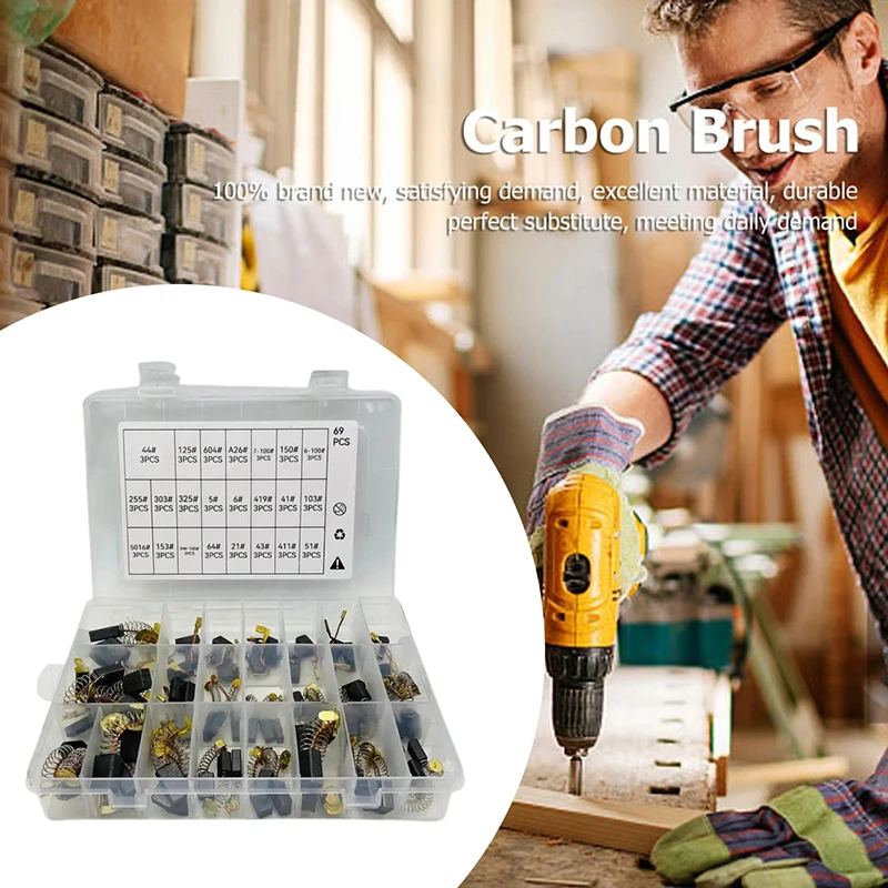 

69Pcs/set Carbon Brushes - 23 Specifications Metal Copper Wire Oxidation Anti-Slip Groove Wear-Resistant Power Tool Accessories