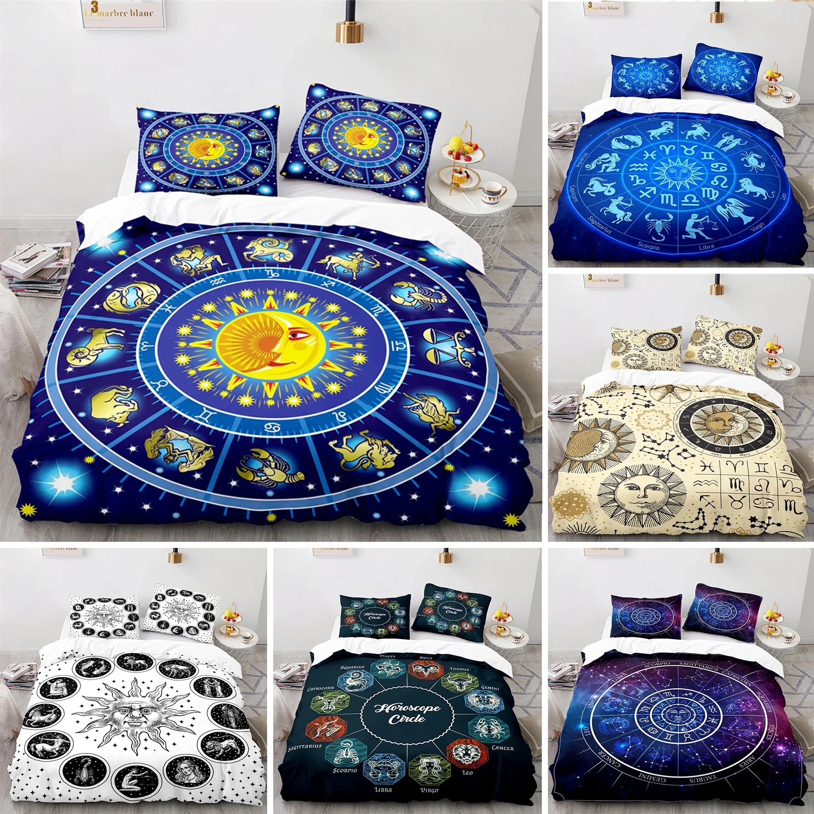 

Sun and Moon Duvet Cover King Microfiber Astrology Bedding Set Twelve Constellations Zodiac Comforter Cover For Kids Boys Girls