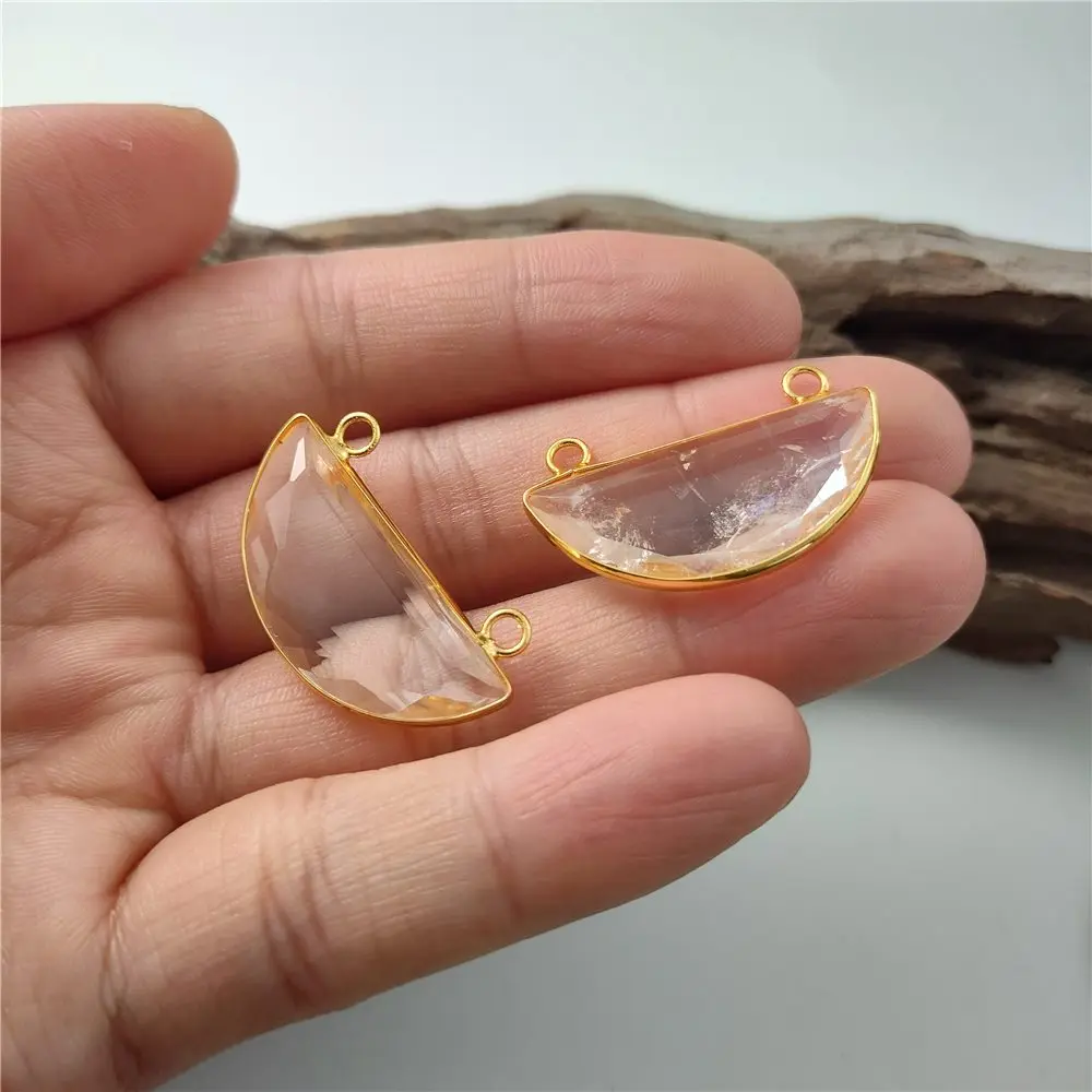 FUWO Half Moon Shape Clear Quartz Pendant Handmade Crafts Natural White Crystal Necklace Accessories PD440 5Pcs/Lot