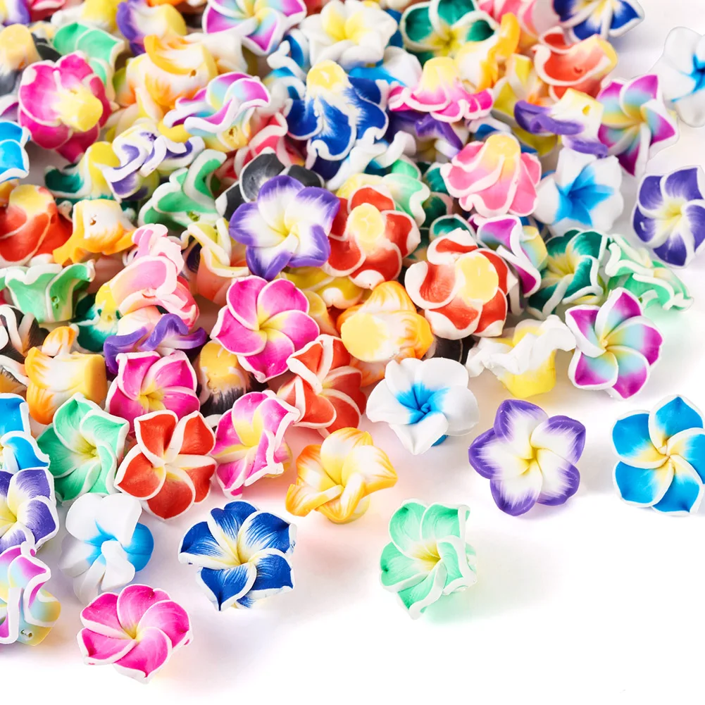 120Pcs 3D Flower Plumeria Handmade Polymer Clay Beads for DIY Summer Hawaiian Necklaces Bracelets Earrings Jewelry Making