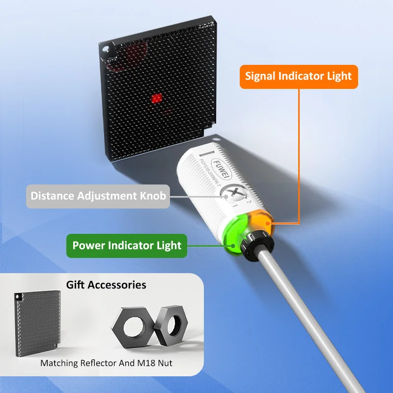 FUWEI FGYS18-200NFR-T Lens Reflection Type Photoelectric Sensor Type Circular Photoelectric Switch