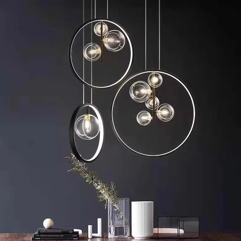 Dining Table Strip Chandelier Bar Counter Glass Bubble Chandelier LED Chandelier Spherical Lighting Fixture Restaurant Lighting