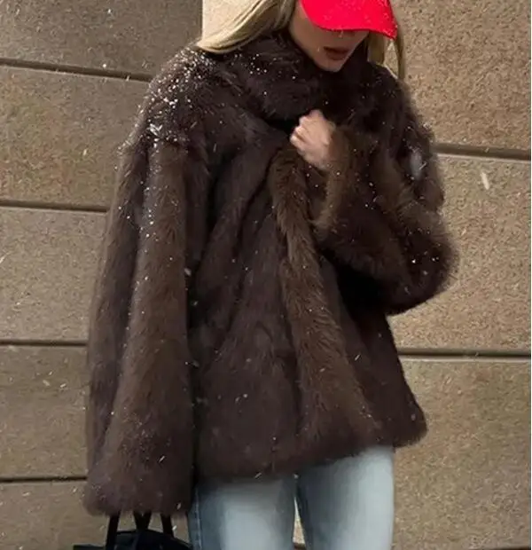 

Winter Faux Fur Coat Women Fashion Fluffy Faux Fur Outerwear Overcoat Girl Street Style Furry Warm Jacket