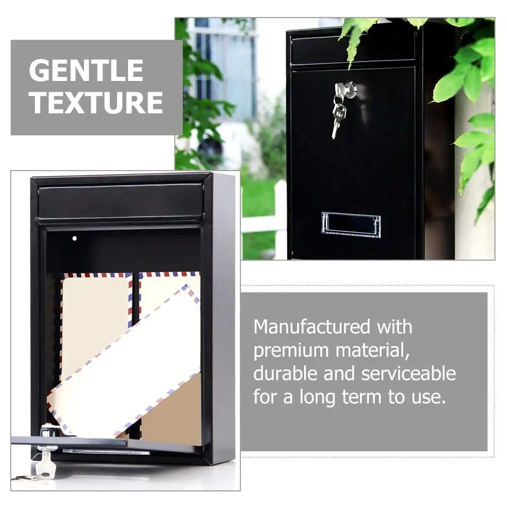 

Metal Mailbox Iron Letter Case Post Box Magazine Newspaper Holder Black Wall Mount Home Office Durability Large Size Premium