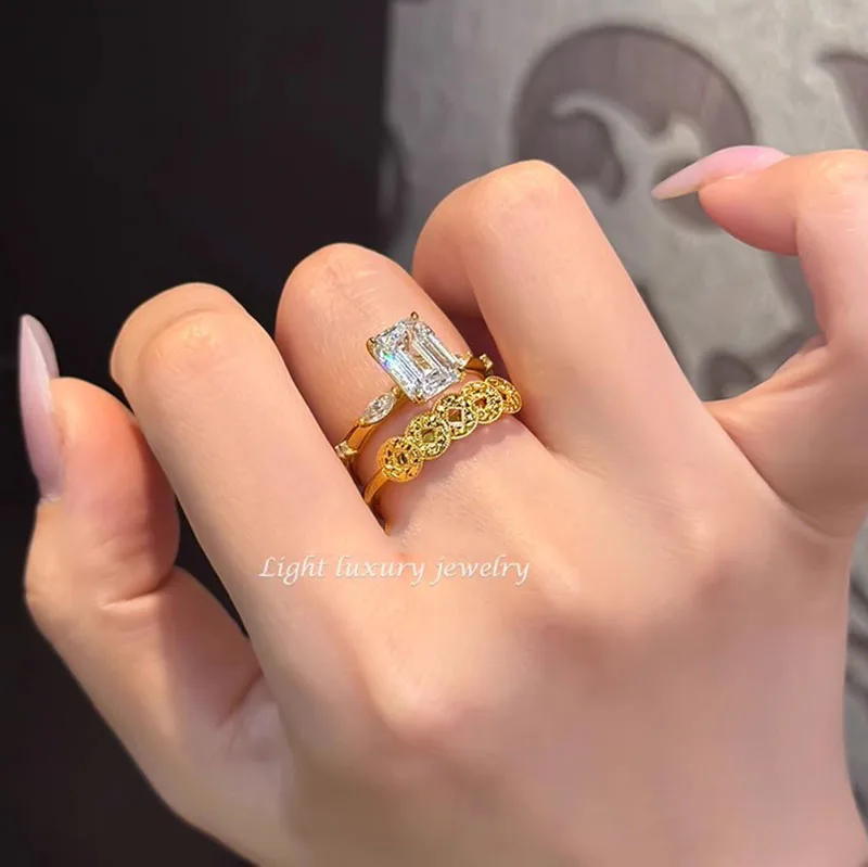 IGI Lab Growing Diamond Ring Emerald shape D Color 1 2 3Ct Solid 14K Yellow Gold Ring Diamond wedding ring Factory Engagement
