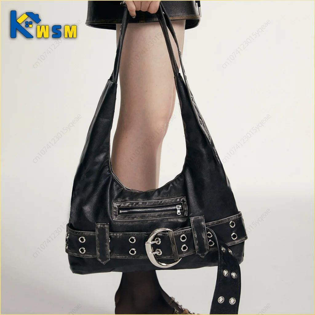 Y2K Spice Girl Scrap Style Shoulder Bag Tote Bag Ladies Handbag Buckle Rivet Shopper Women\'s Handbag Ladies Pu Leather Bag