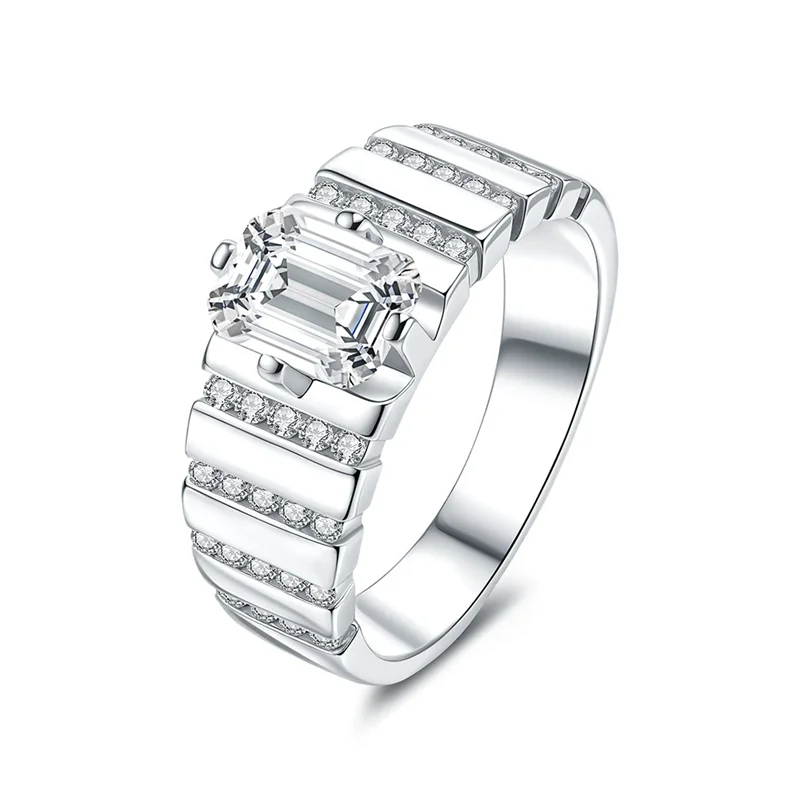 

ZFSILVER s925 Silver Fashion Luxury Trendy Color D 2 CT Moissanite Design Rectangle Ring Women Wedding Party Jewelry Gifts R0823