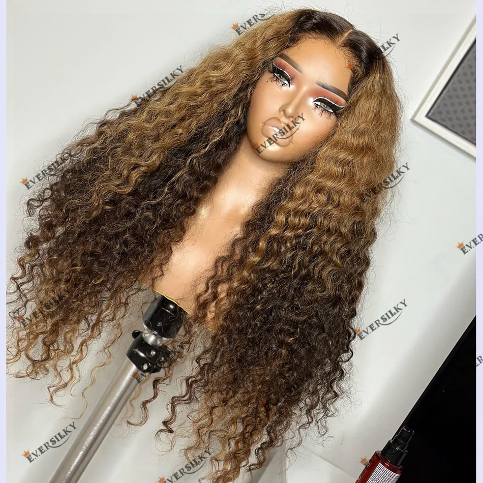 

Dark Brown Kinky Curly Layered Ombre Human Hair Lace Front Wig for Black Women 250% Density Remy Brazilian Hair 360 Lace Wig