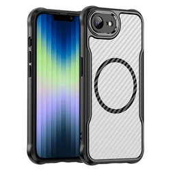 Magnetic Carbon Fiber Pattern TPU+PC Case For iPhone 16E iPhone16E SE 2025 SE4 5G ShockProof Alloy Lens Phone Cover