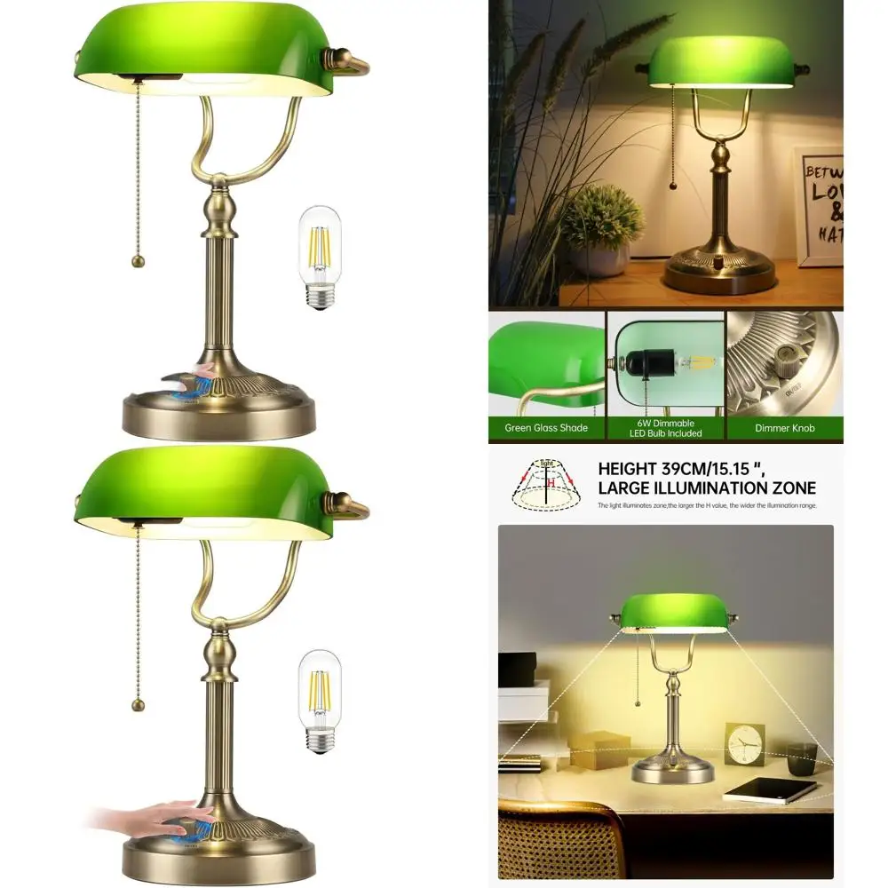 

Green LED Desk Lamp with Adjustable Brightness, Plug-in for Home Office, Study, Includes Bulb