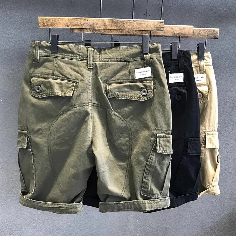 Thin Style Summer Men Workwear Pants Youth Straight Cylinder Simplicity Casual Pocket Flipping Edge Comfortable All-match Shorts