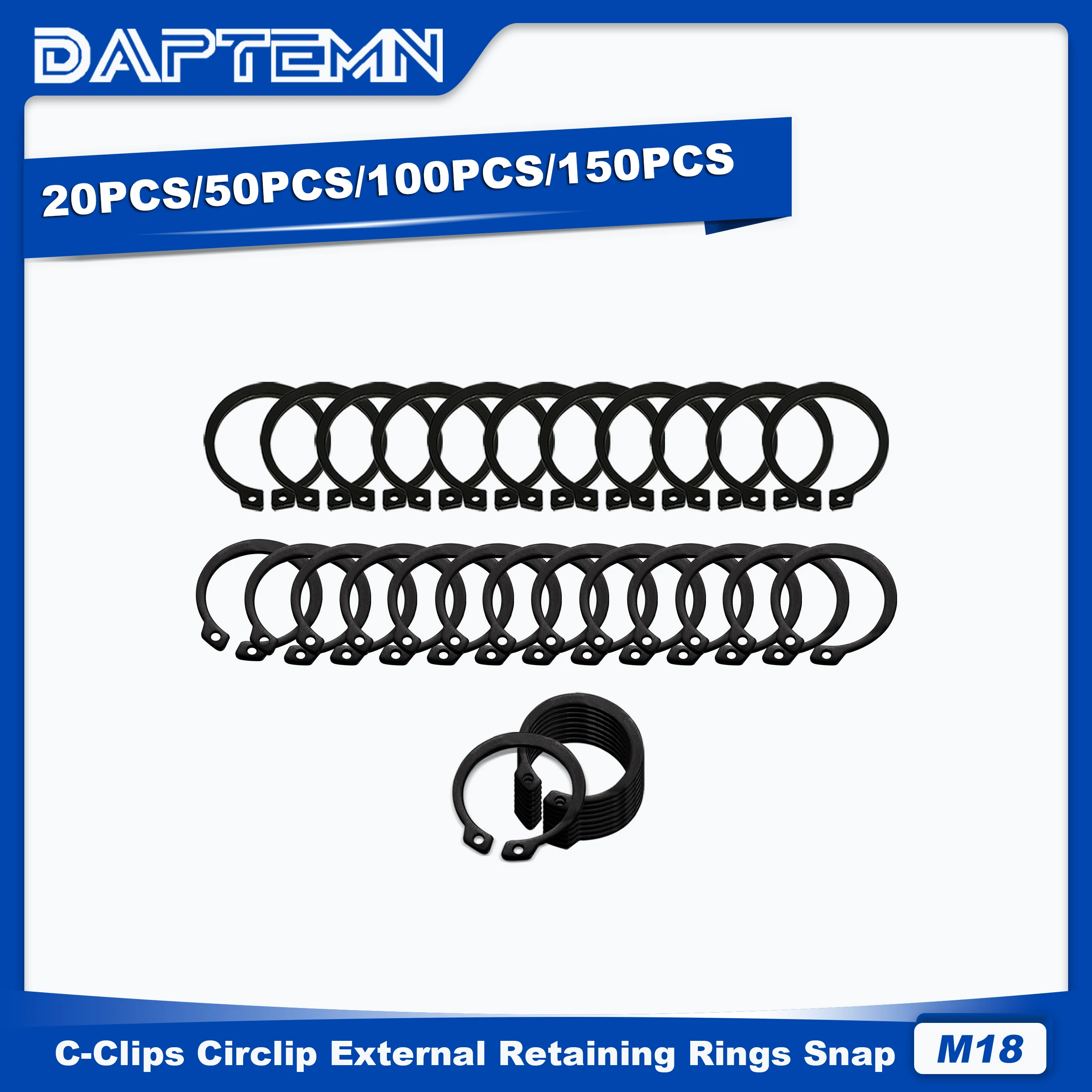 M18 C-Clips External Retaining Rings, Circlip Snap Retaining C-Clips Black Alloy Steel Rings 20PCS 50PCS 100PCS 150PCS