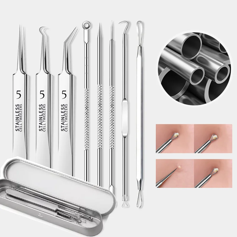 Hoge Kwaliteit Acne Mee-eter Verwijdering Kit Neus Gezicht Porie Reiniging Acne Naald voor Ingegroeid Haar Comedonen Extractor Huidverzorging Tool