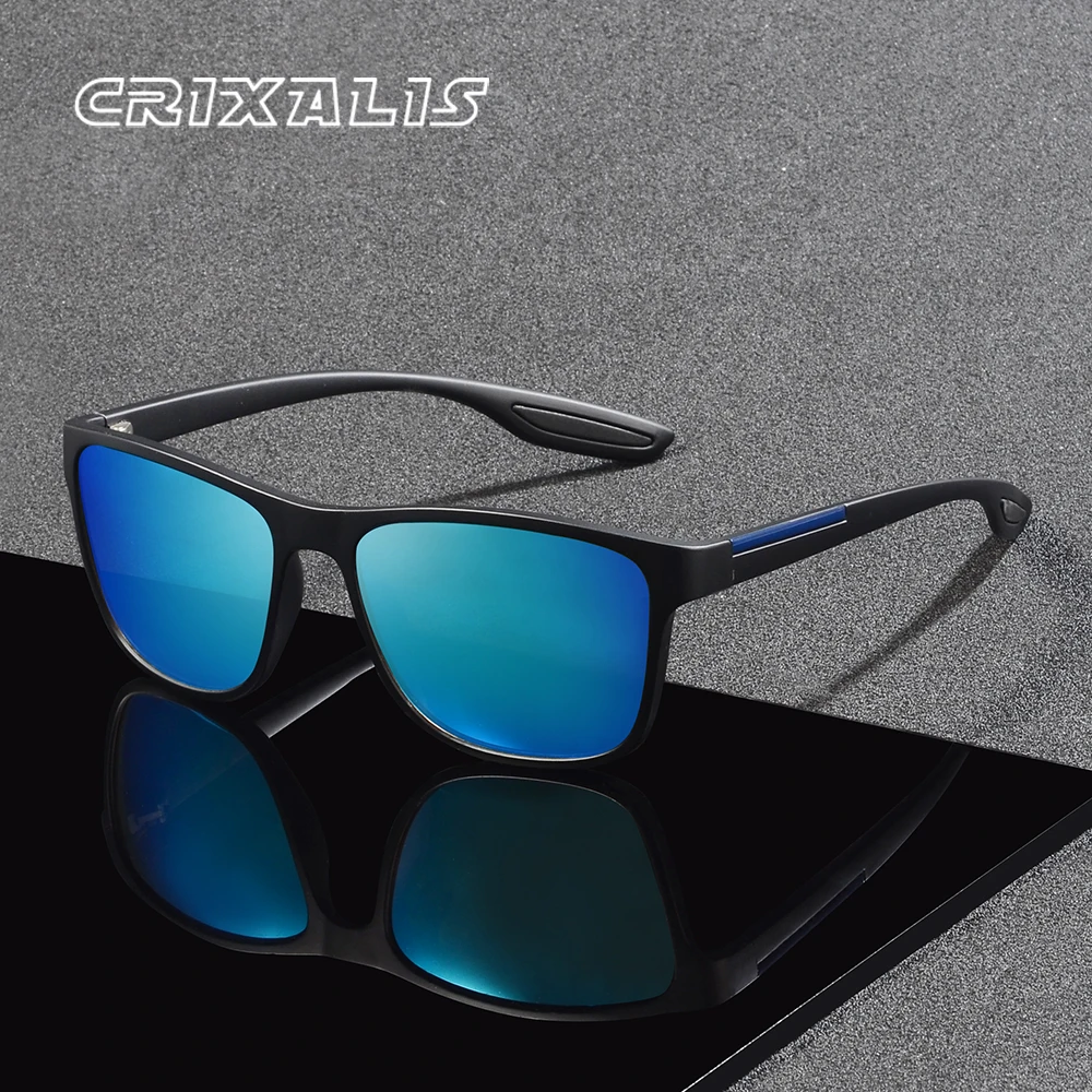 CRIXALIS Polarisierte Sonnenbrille für Damen und Herren, quadratisch, Vintage-Stil, blauer Spiegel, zum Fahren, Angeln, Antireflex-Schatten, UV400