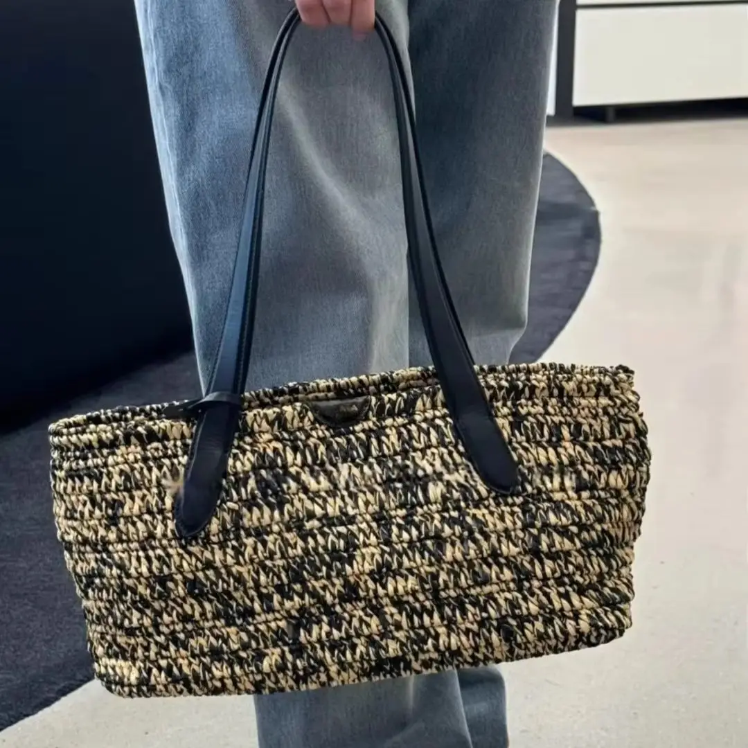 retro-fashion-tote-bag-women's-straw-hand-woven-new-large-capacity-casual-shoulder-high-underarm-handbags