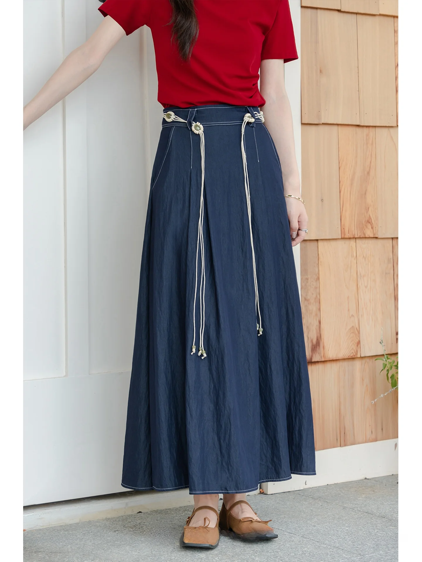 

Синяя джинсовая юбка-миди А-силуэта женская, летняя коллекция 2025, новая, длинная, тонкая, с высокой талией, из нейлона (68%), А-силуэт, длина миди