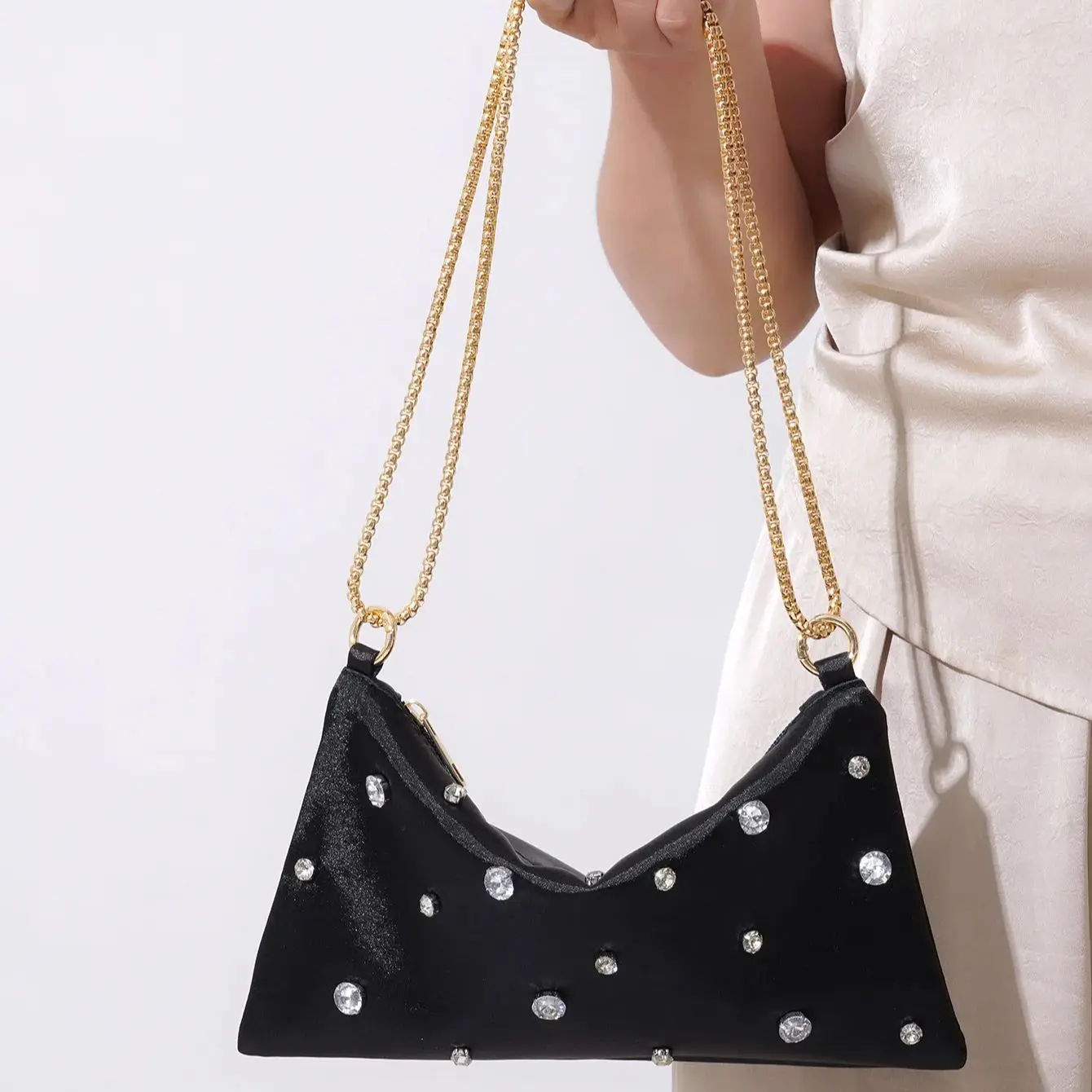 

Новая вечерняя сумочка-клатч с стразами, роскошная дизайнерская сумка через плечо, белая блестящая сумка-клатч с кристаллами, сумка-ведро