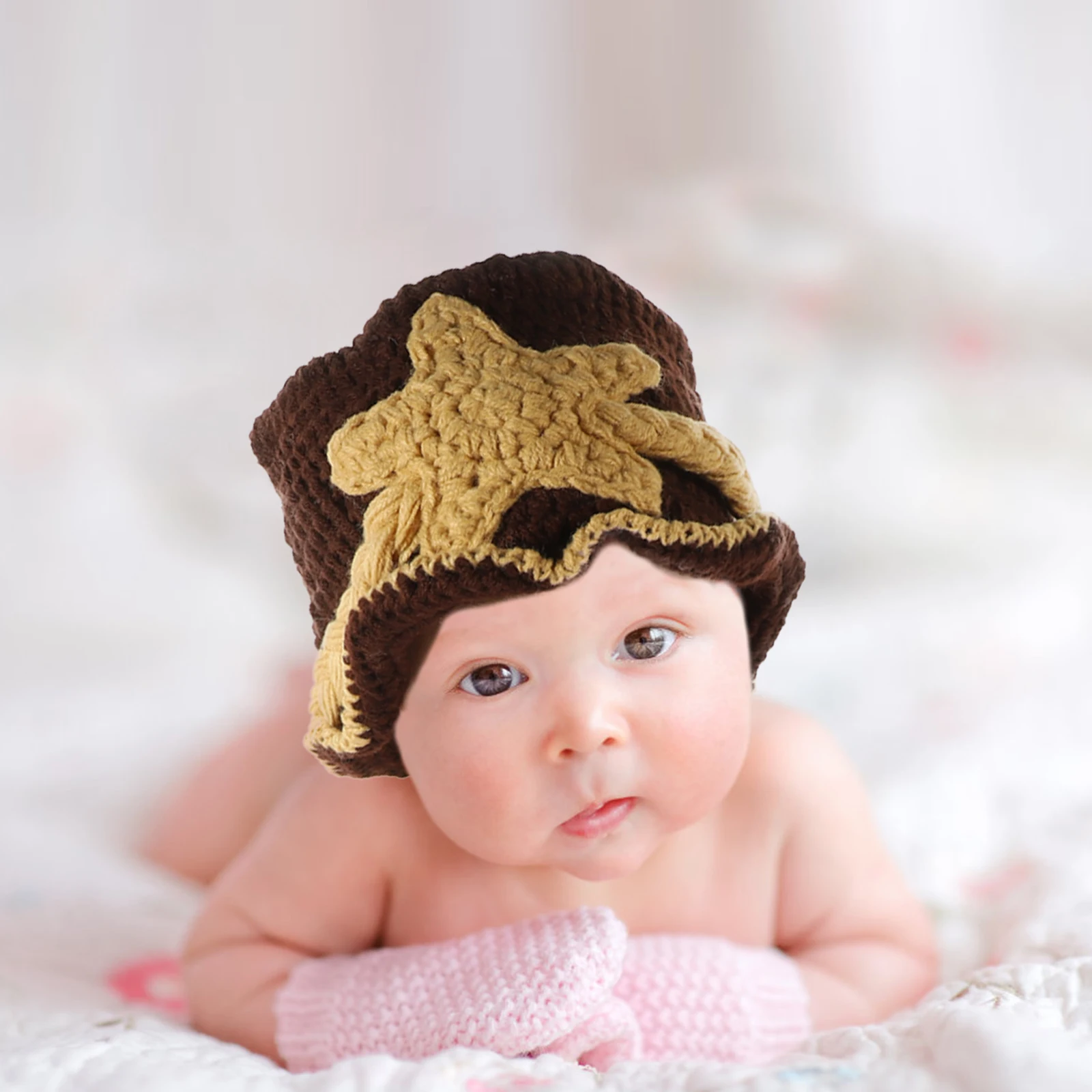 

2pcs Baby Beanie Handmade Wool Knitting Newborn Costume Set Soft Material Photo Shoot Outfits Infant Bucket Hat Comfortable
