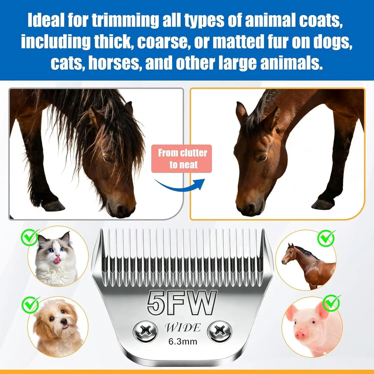 Animal Grooming Wide Blades Compatible with Andis,Oster A5,Wahl km10 Clippers Stainless Steel Blades for Pet,Dog,Cat,Horse - view 6