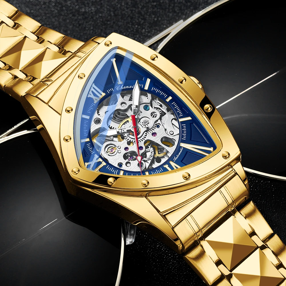 CHENXI Men's Luxury Golden Strap Mechanical Watch Stainless Steel Waterproof Luminous Automatic Quartz Business Wristwatch