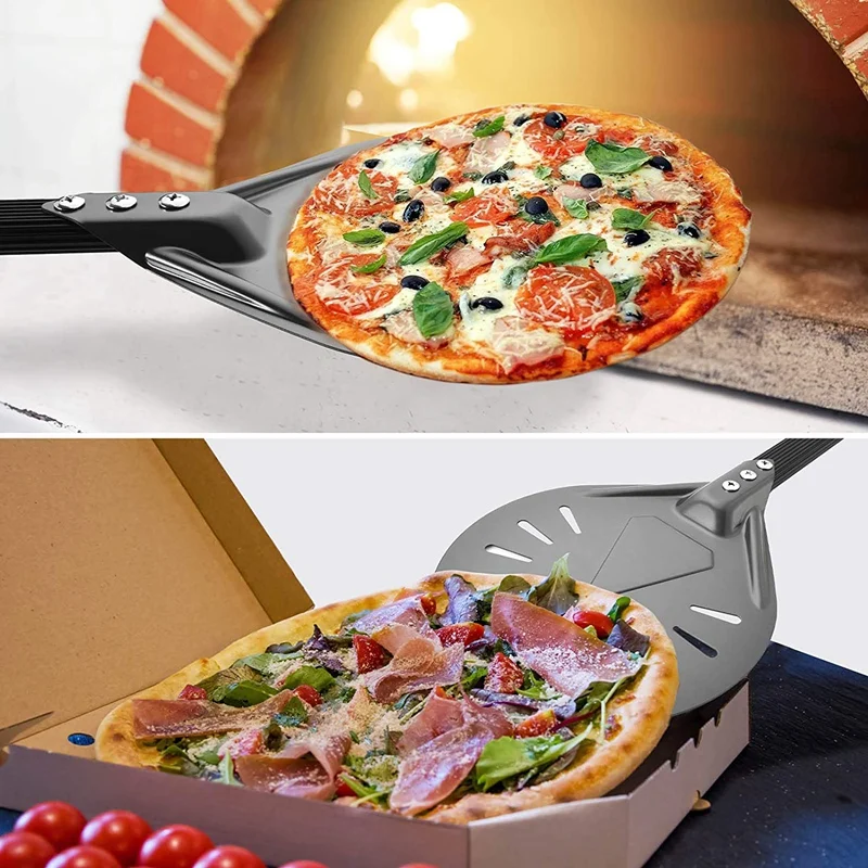 Hot Turning Pizza Peel With 8 Inch Aluminum Round Pizza Paddle, 23.6 Inch Overall, Outdoor Pizza Oven Accessories