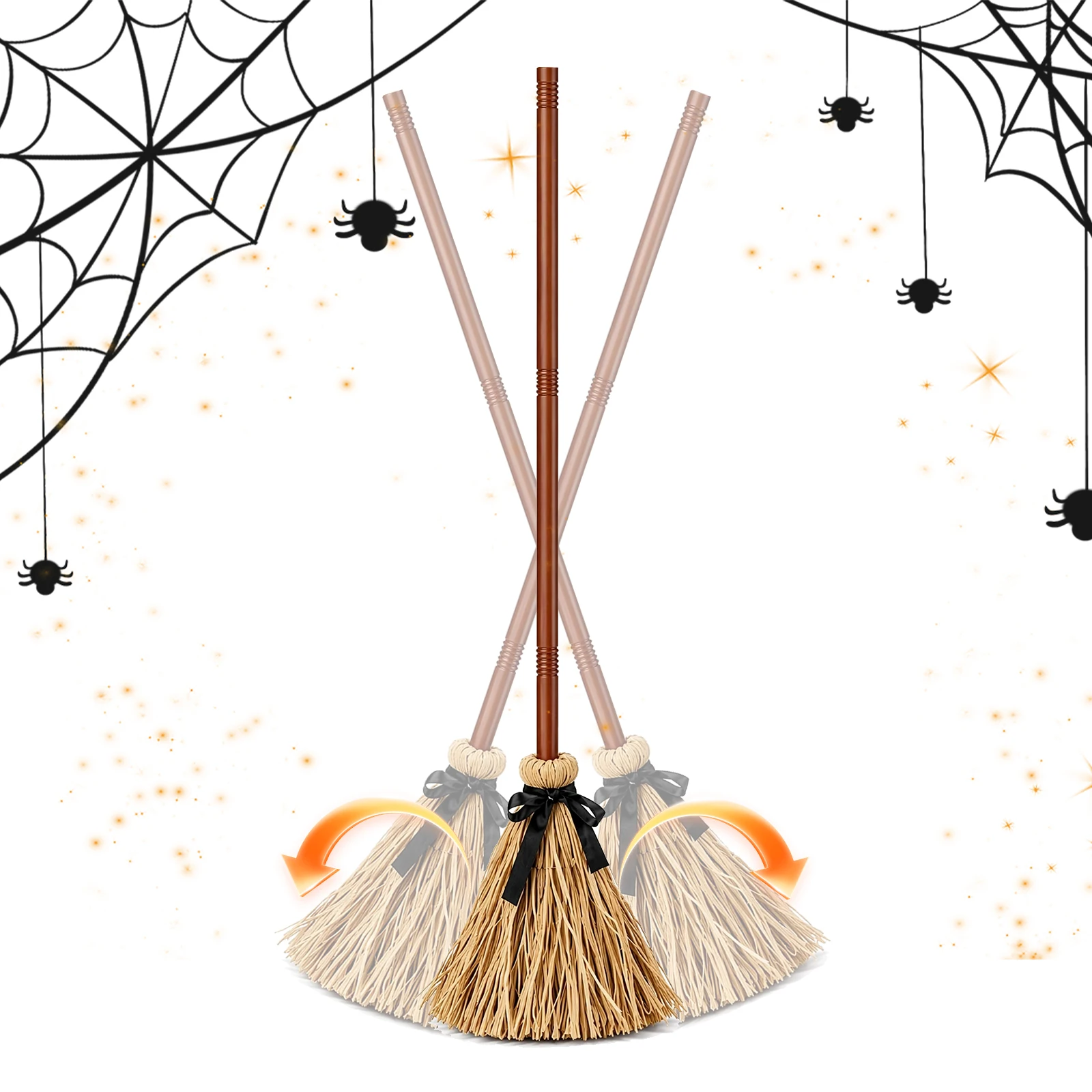 Electric Floating Animated Witch Broom Halloween Clap Voice Control 95CM Haunted House Wall Door Decor