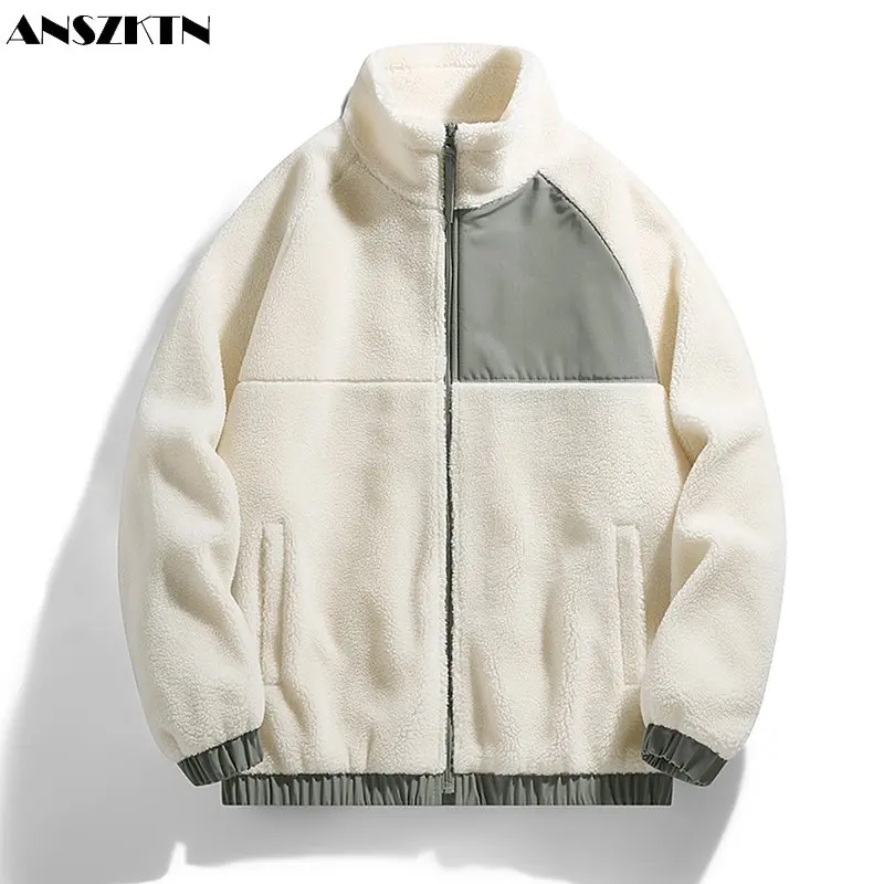 ANSZKTN Men New winter fashion trend lamb coat lovers patchwork stand collar jacket