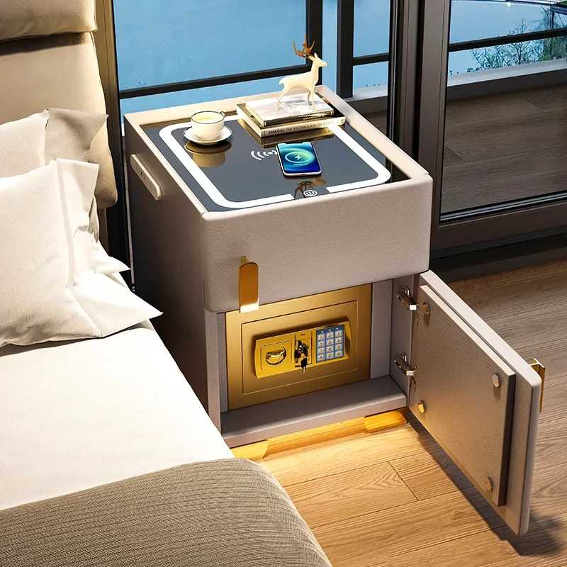 Smart bedside table, integrated safe, light luxury small locked storage cabinet in household bedroom