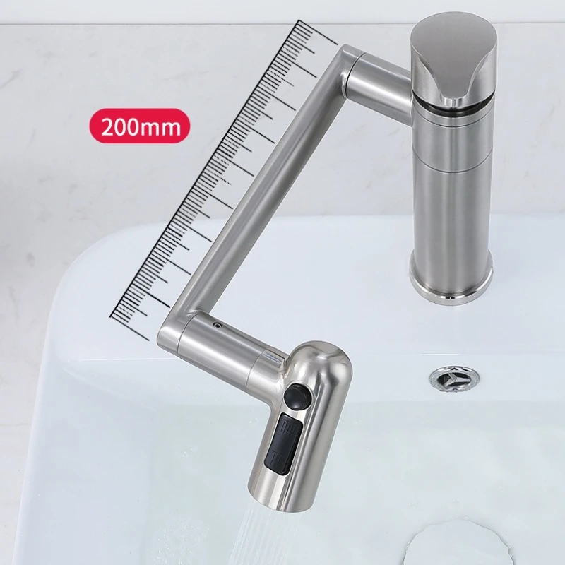 304 Stainless Steel Mechanical Arm Faucet, Hot and Cold Dual Use 360° Swivel Universal Tap for Bathroom Vanity Sink & Washbasin